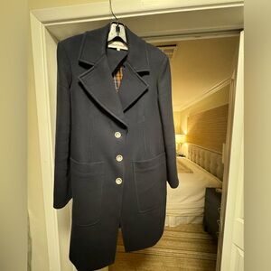 Veronica Beard Grover Coat in Navy-  water resistant coat with plaid interior